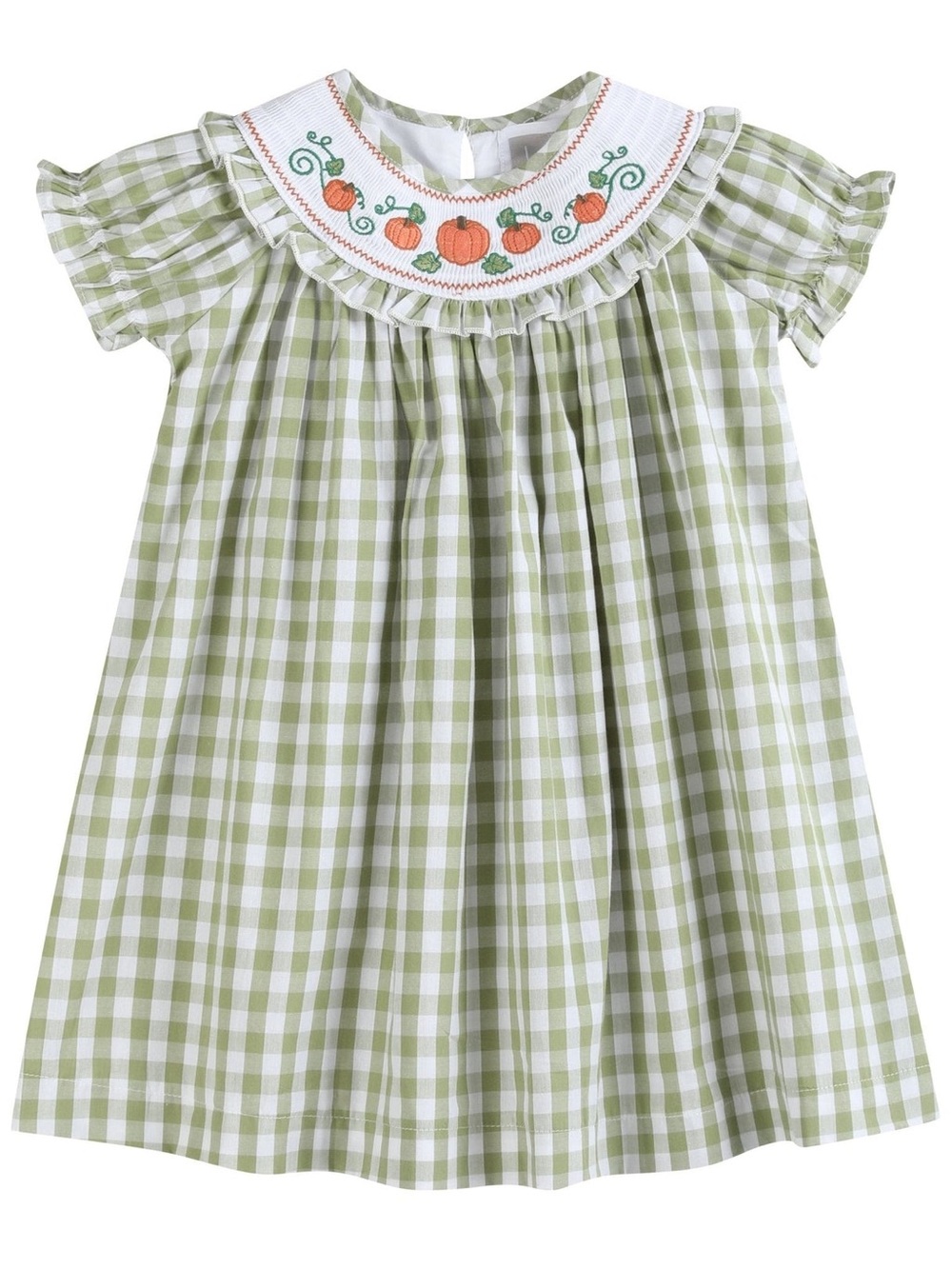 Lil Cactus Sage Green Gingham Pumpkin Smocked Bishop Dress Size 5